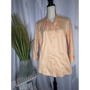 Chico’s Women’s 2 US L Peach No Iron 3/4 Sleeve Women’s Button Blouse Workwear